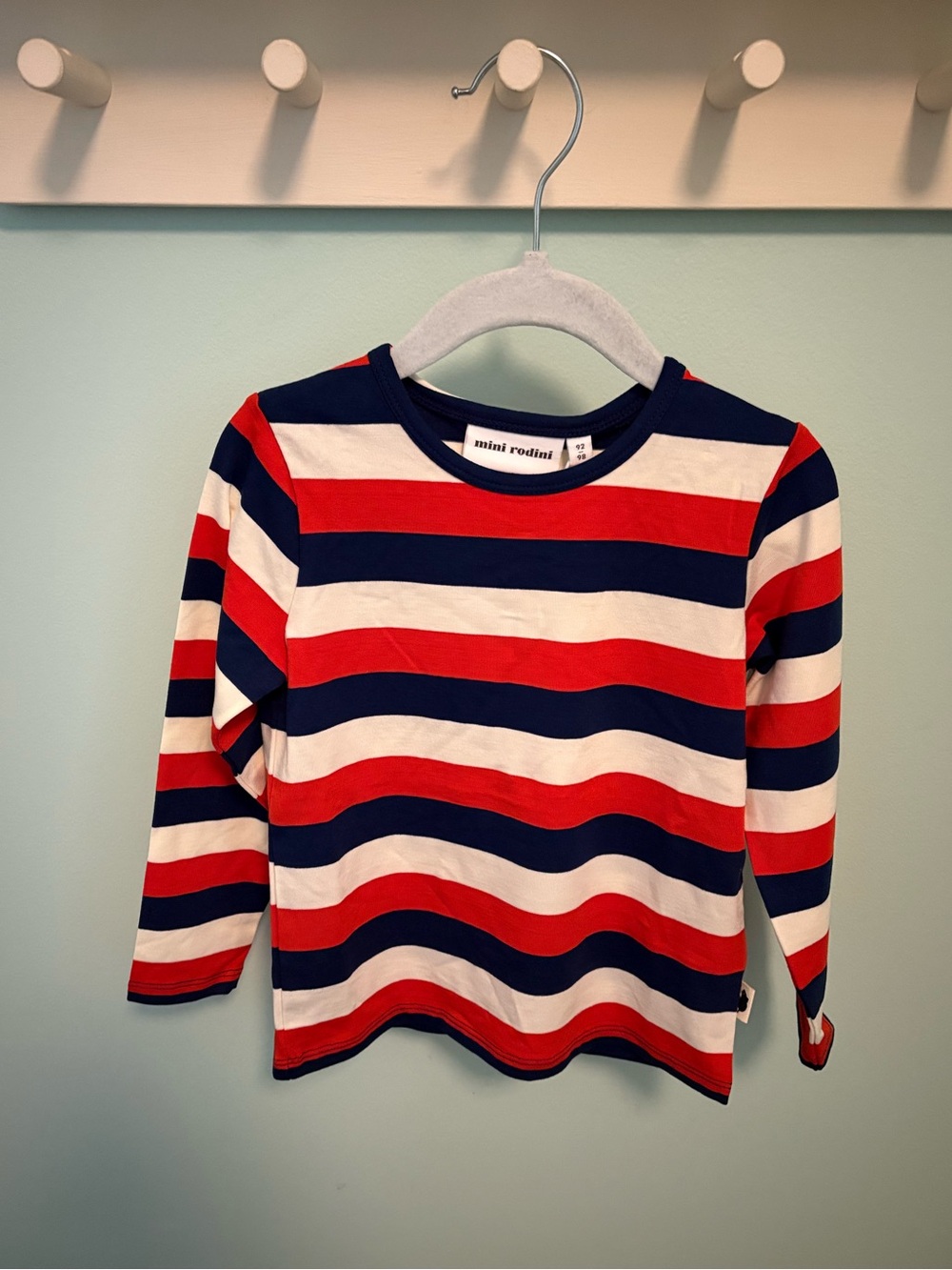 mini rodini Red, Navy & White Striped Kids Long-Sleeve Tee